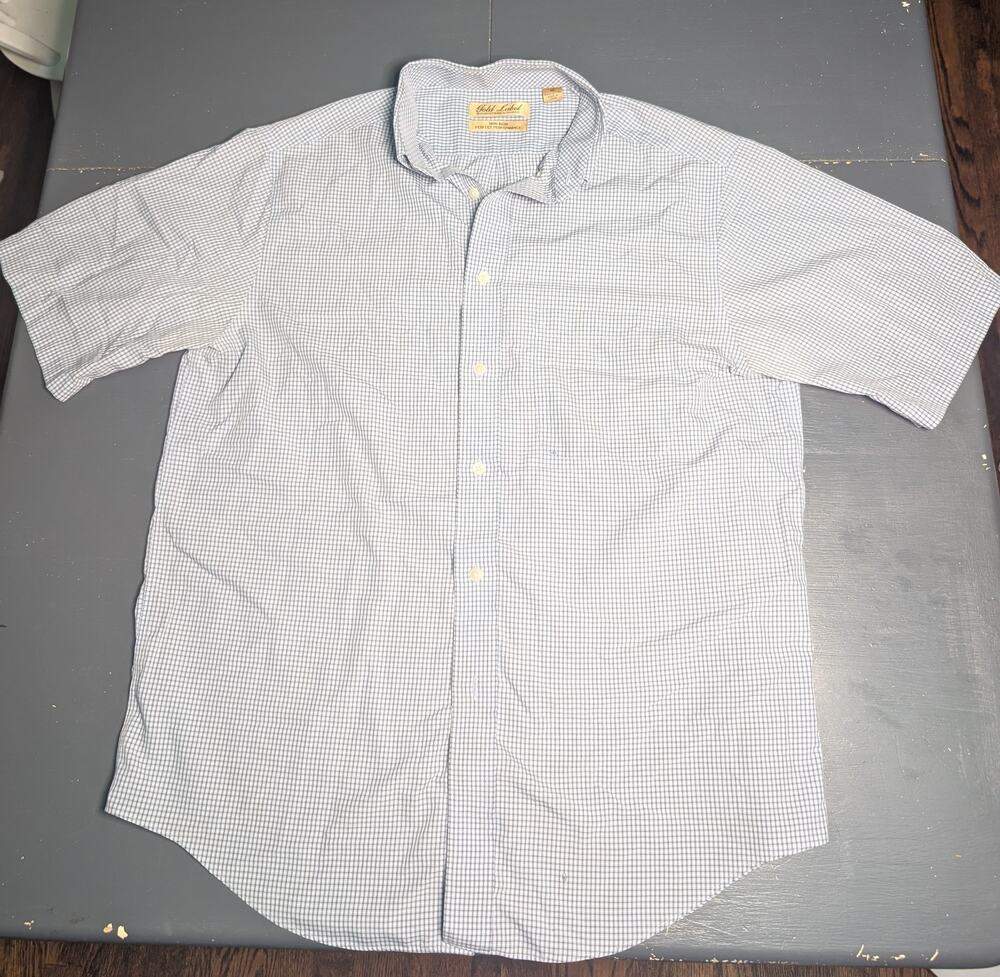 Gold Label Roundtree & Yorke Shirt Mens M Blue Check Non Iron Cotton